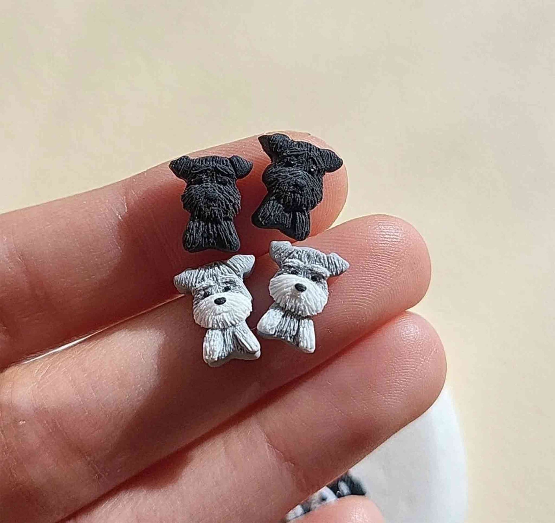 Cute Schnauzer stud earrings handmade