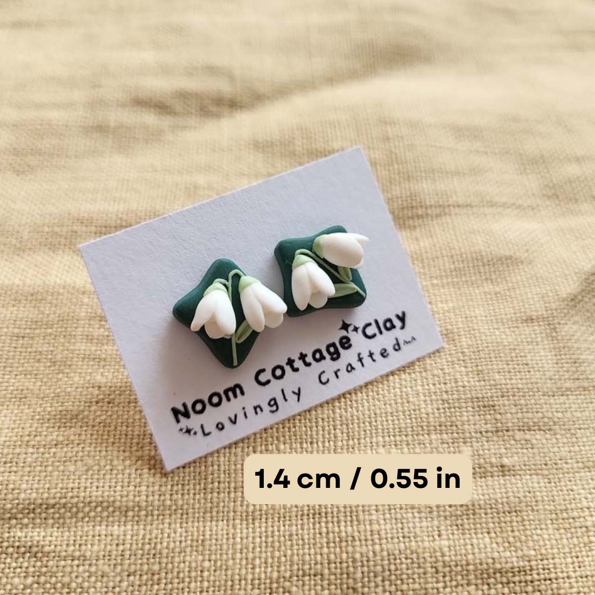 Handmade Snowdrop flower stud polymer clay earrings - Rankų darbo auskarai smeigtukai su snieguolių motyvais