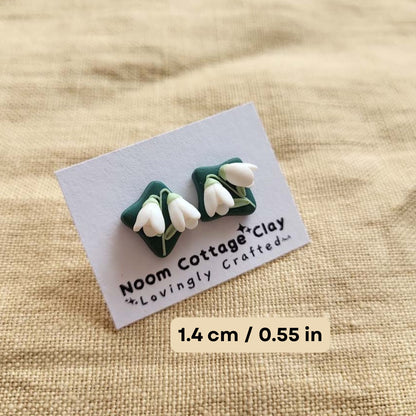 Handmade Snowdrop flower stud polymer clay earrings - Rankų darbo auskarai smeigtukai su snieguolių motyvais