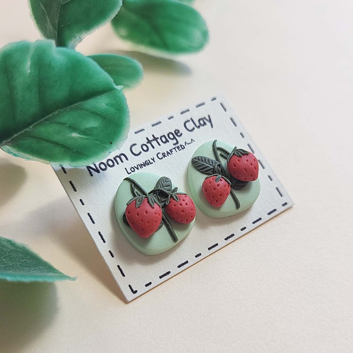 Strawberry stud earrings - Rankų darbo auskarai su braškėmis