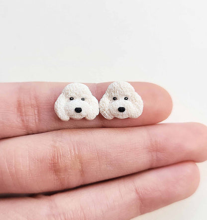 White Toy Poodle stud earrings, handmade gifts for Poodle lovers.