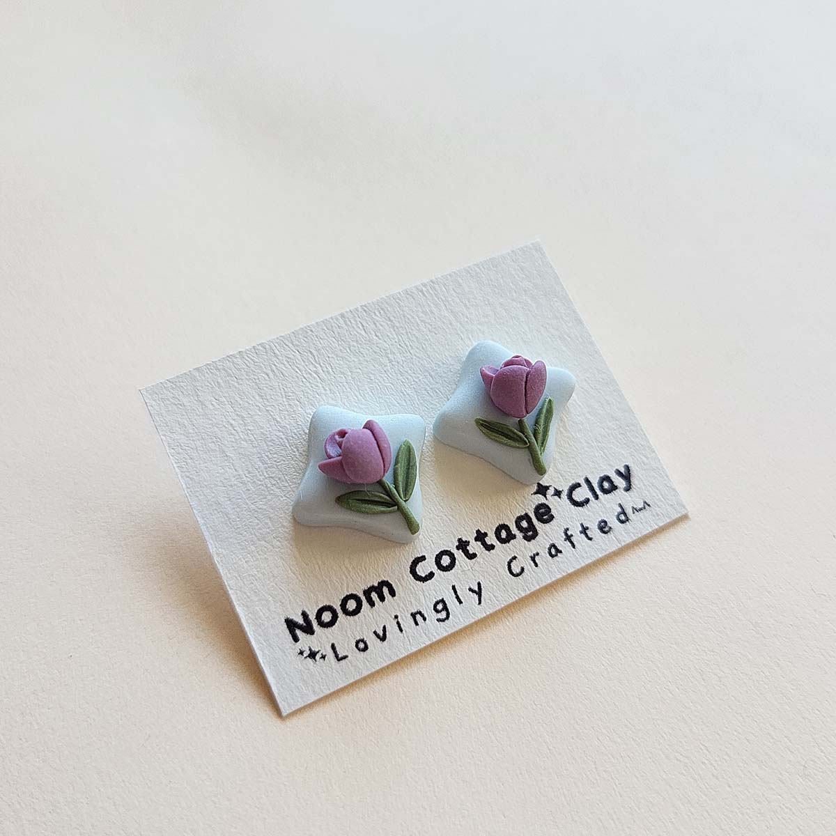 Cute purple Tulip flower stud earrings handmade polymer clay jewelry