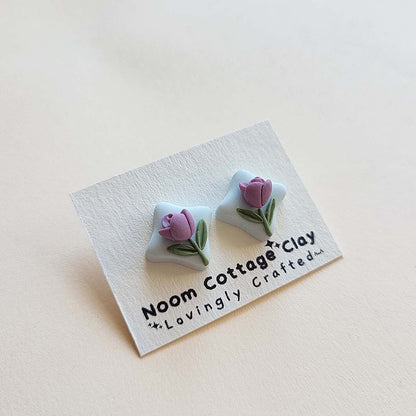 Cute purple Tulip flower stud earrings handmade polymer clay jewelry