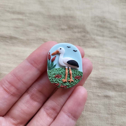 Handmade white strok bird brooch / pin  - Rankų darbo segė su baltuoju gandru