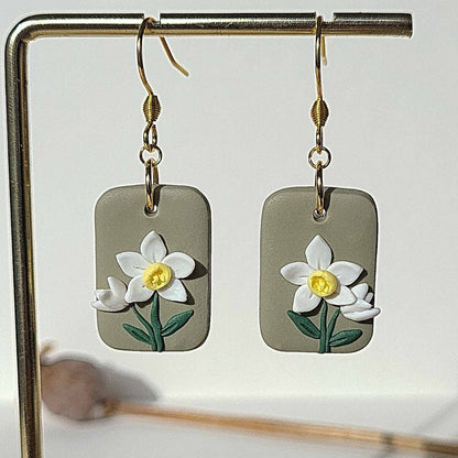 Daffodil earrings handmade - Rankų darbo auskarai „Narcizai“ iš polimerinio molio.