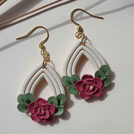 Teardrop polymer clay flower earrings