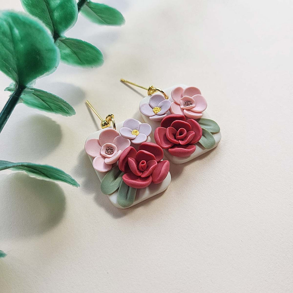 Cute summer floral polymer clay earrings - Rankų darbo auskarai su gėlėmis