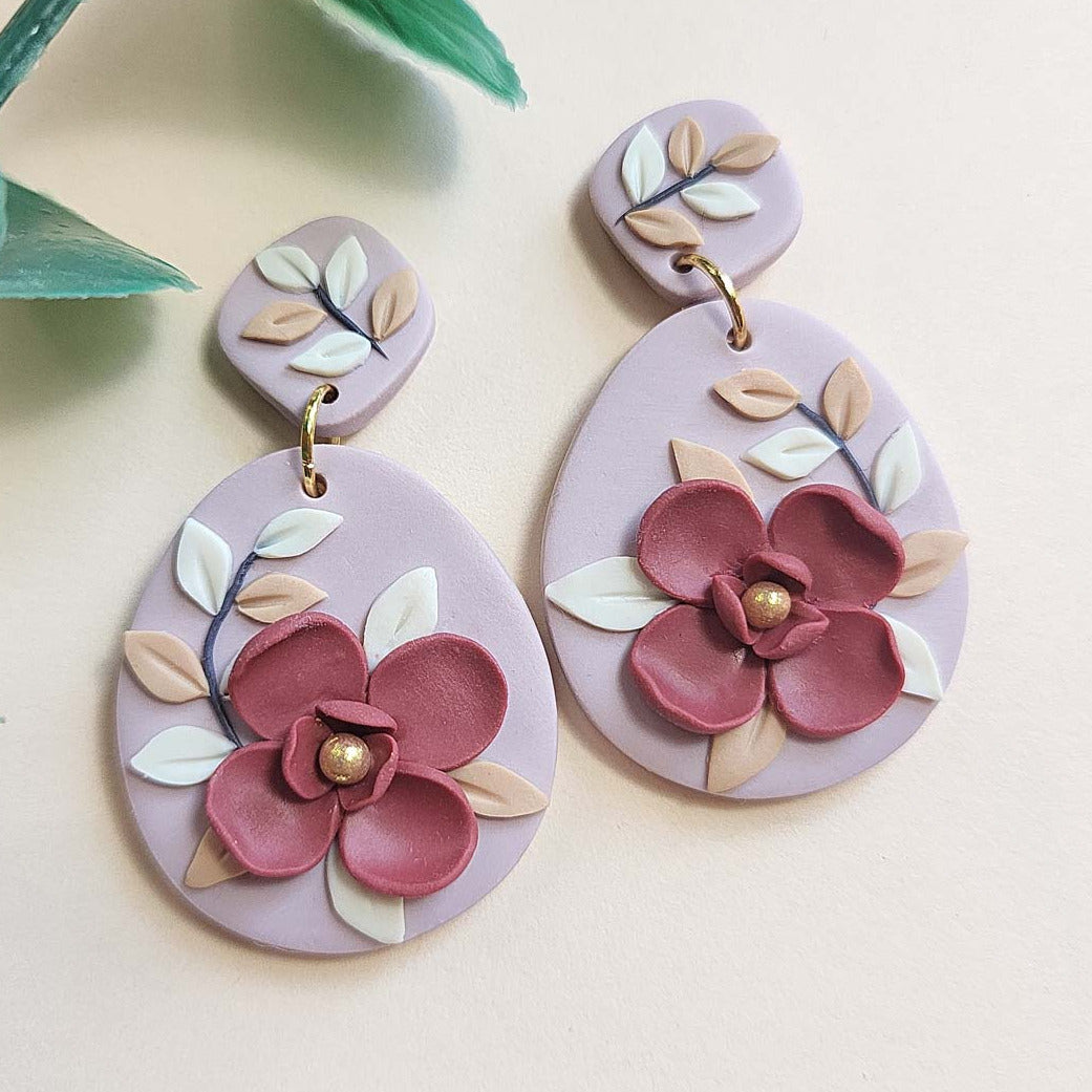Handmade polymer clay red flower earrings - Rankų darbo auskarai su raudona gėle