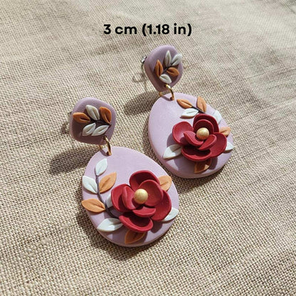Handmade polymer clay red flower earrings - Rankų darbo auskarai su raudona gėle