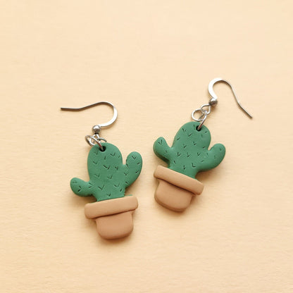 Handmade cactus clay earrings