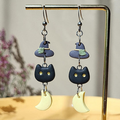 Cute Halloween black cat earrings dangle