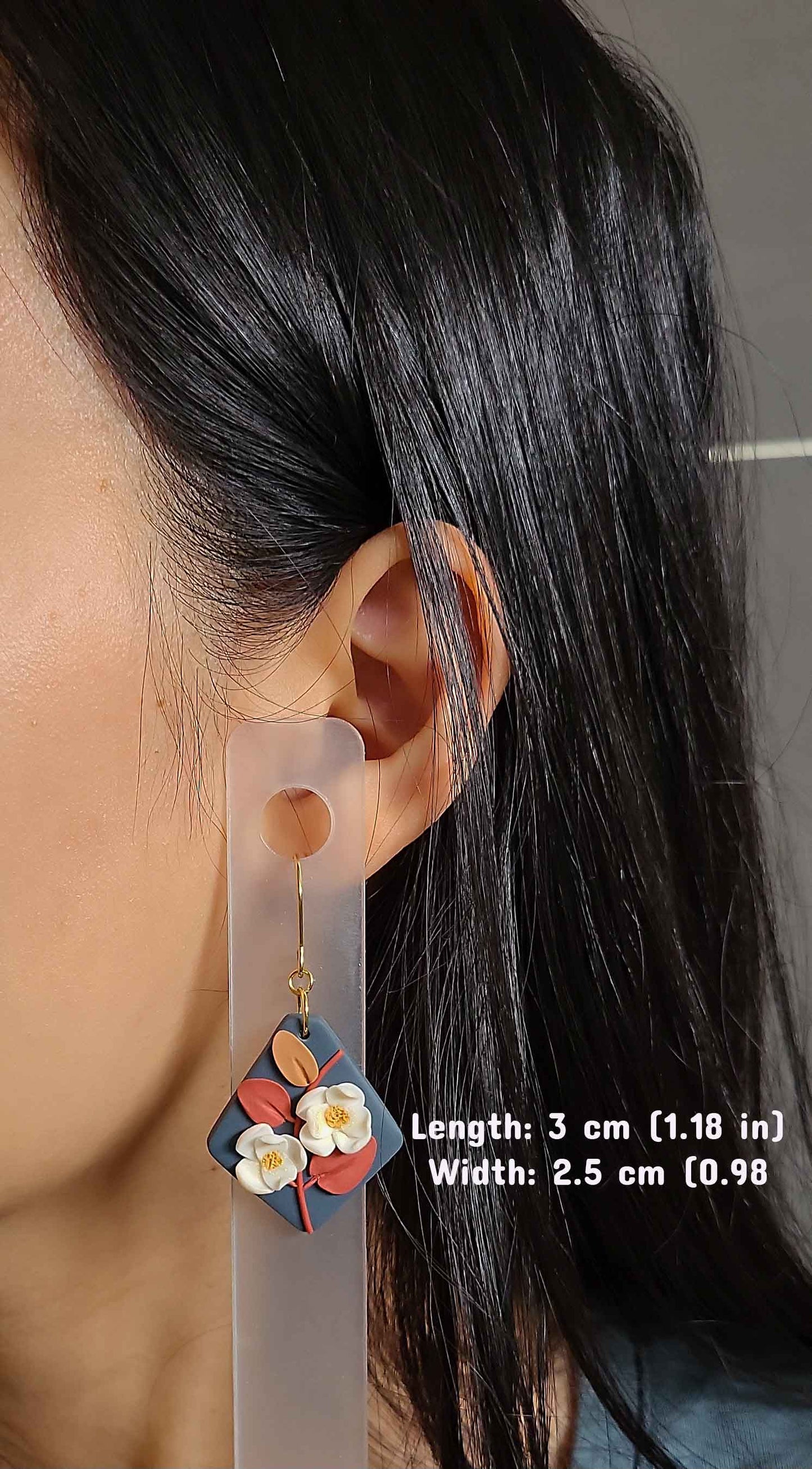 Dangle fall leaf and flower clay earrings