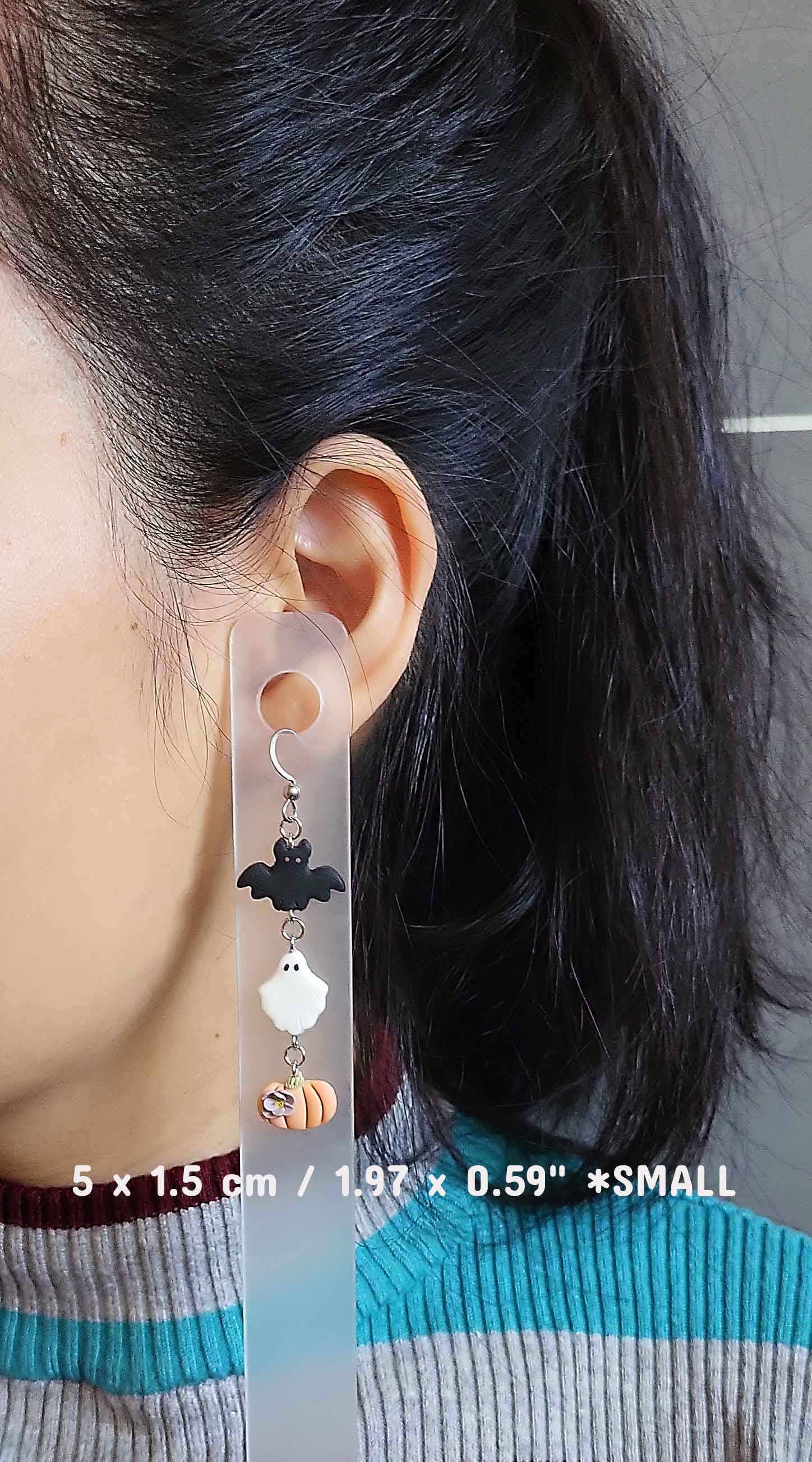 Small dangle drop Halloween pumpkin ghost bat polymer clay earrings