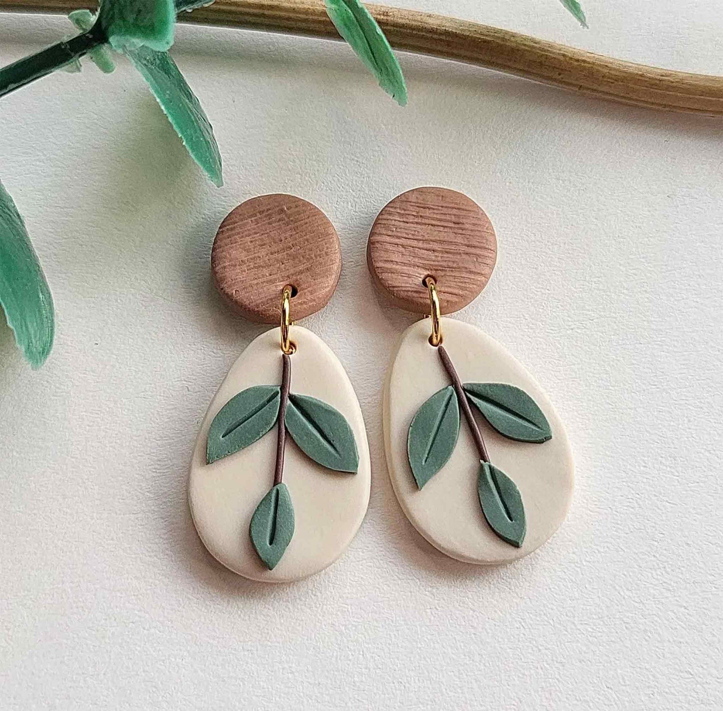 Handmade leaf earrings polymer clay