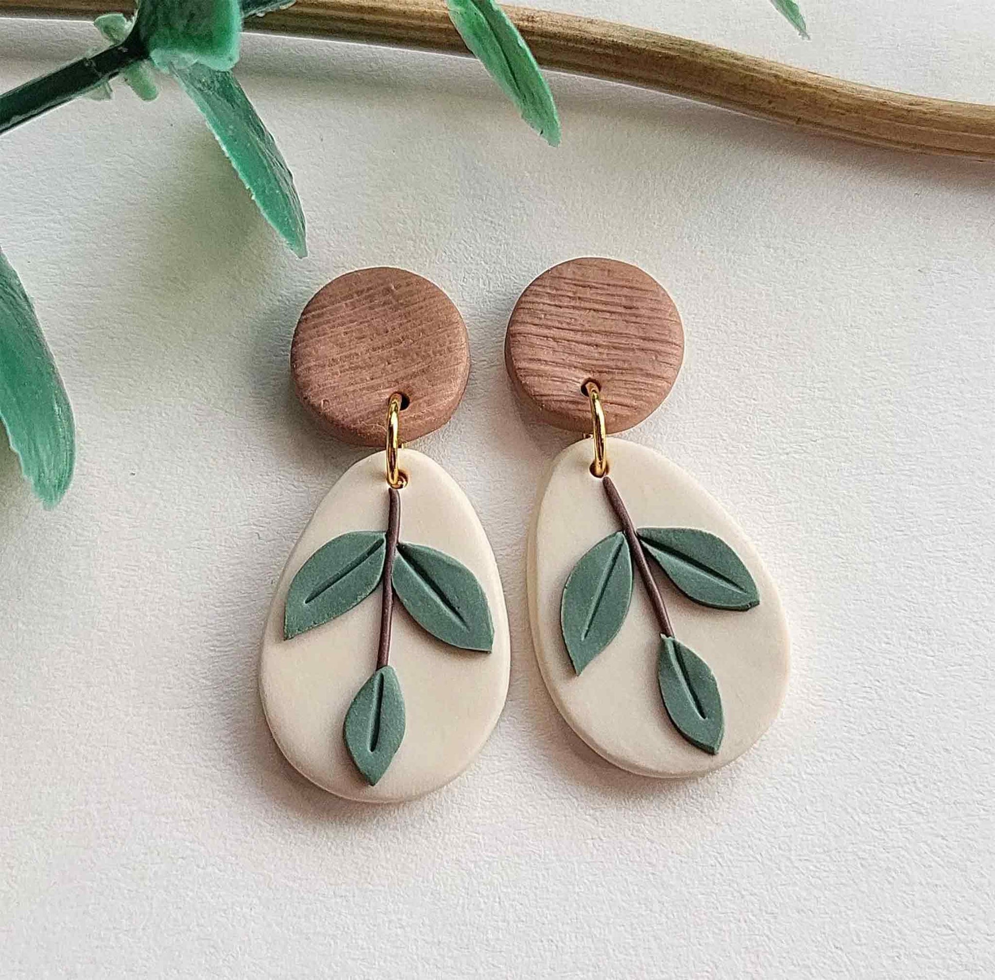 Handmade leaf earrings polymer clay