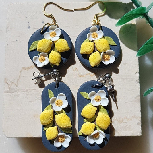 Dangle lemon polymer clay earrings