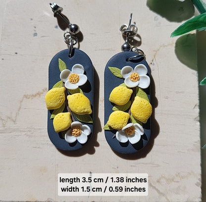 Dangle lemon earrings polymer clay