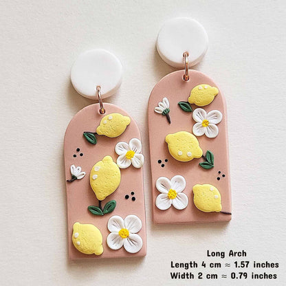 Niedliche Zitronenohrringe - Sommerblumenohrringe - Handgefertigter Schmuck aus Polymer Clay