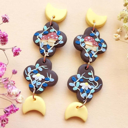 Dangle and drop cottagecore mushroom earrings - Rankų darbo auskarai „Grybas“