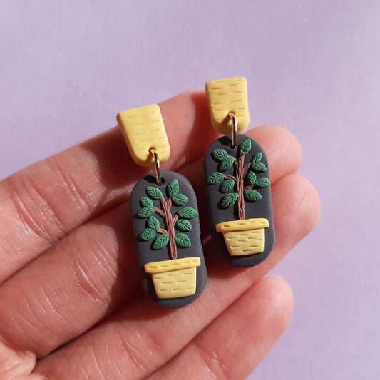 Dangle polymer clay plant earrings