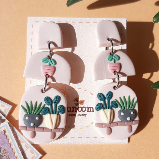 Small dangle polymer clay plant earrings