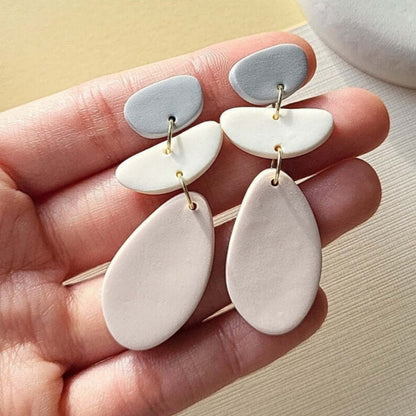 Dangle drop polymer clay earrings in neutral colors