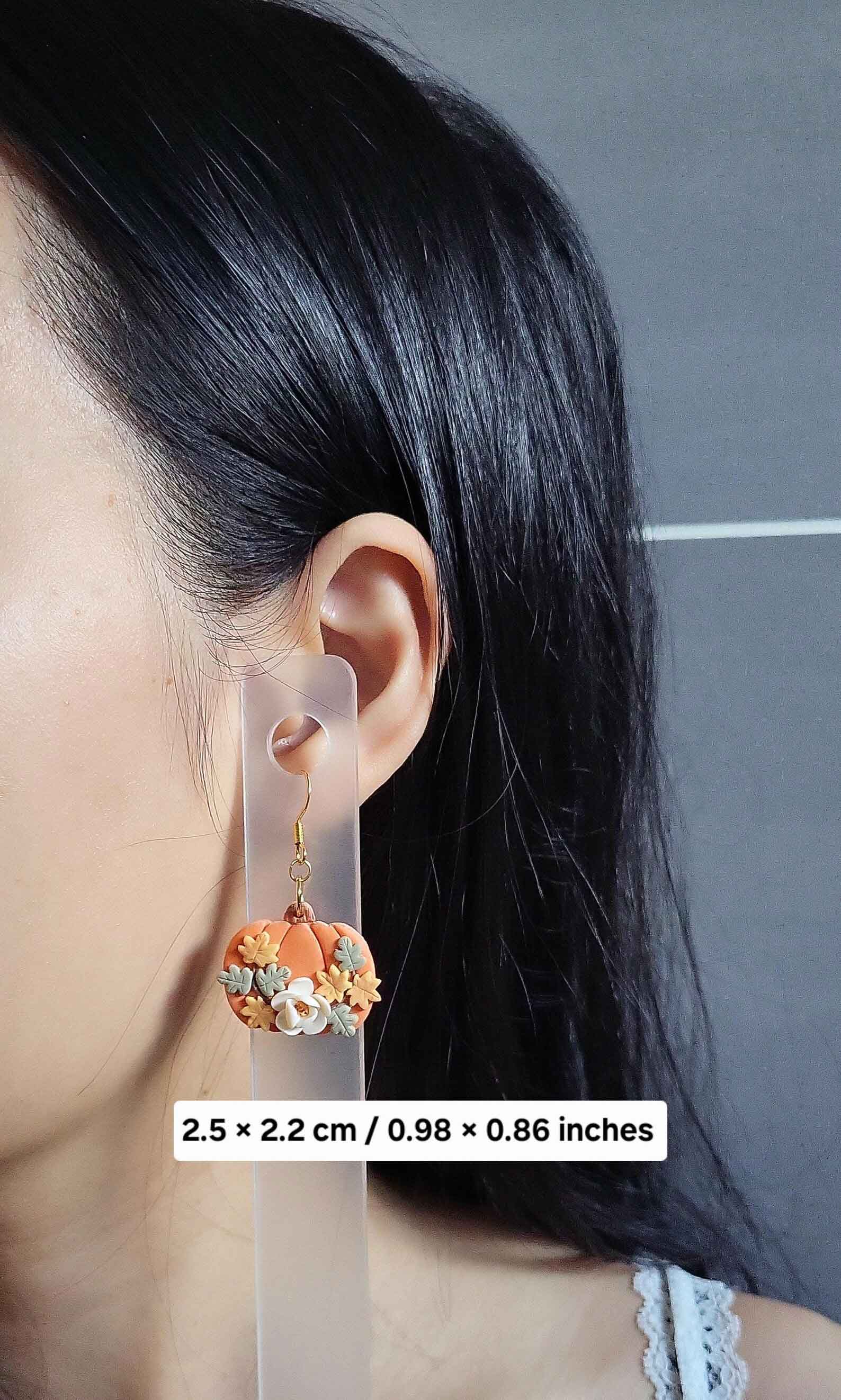 Dangle fall pumpkin earrings handmade 