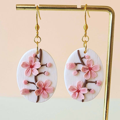 Dangle Sakura flower earrings handmade - Rankų darbo auskarai „Sakuros“ iš polimerinio molio.