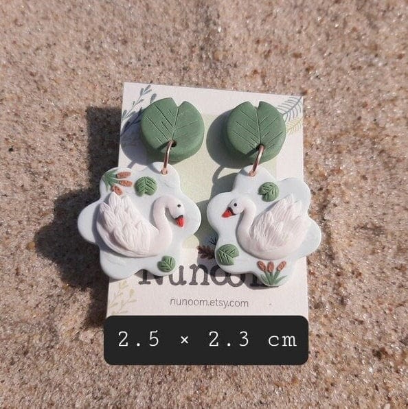 Polymer clay swan earrings 