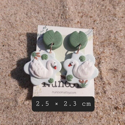 Polymer clay swan earrings