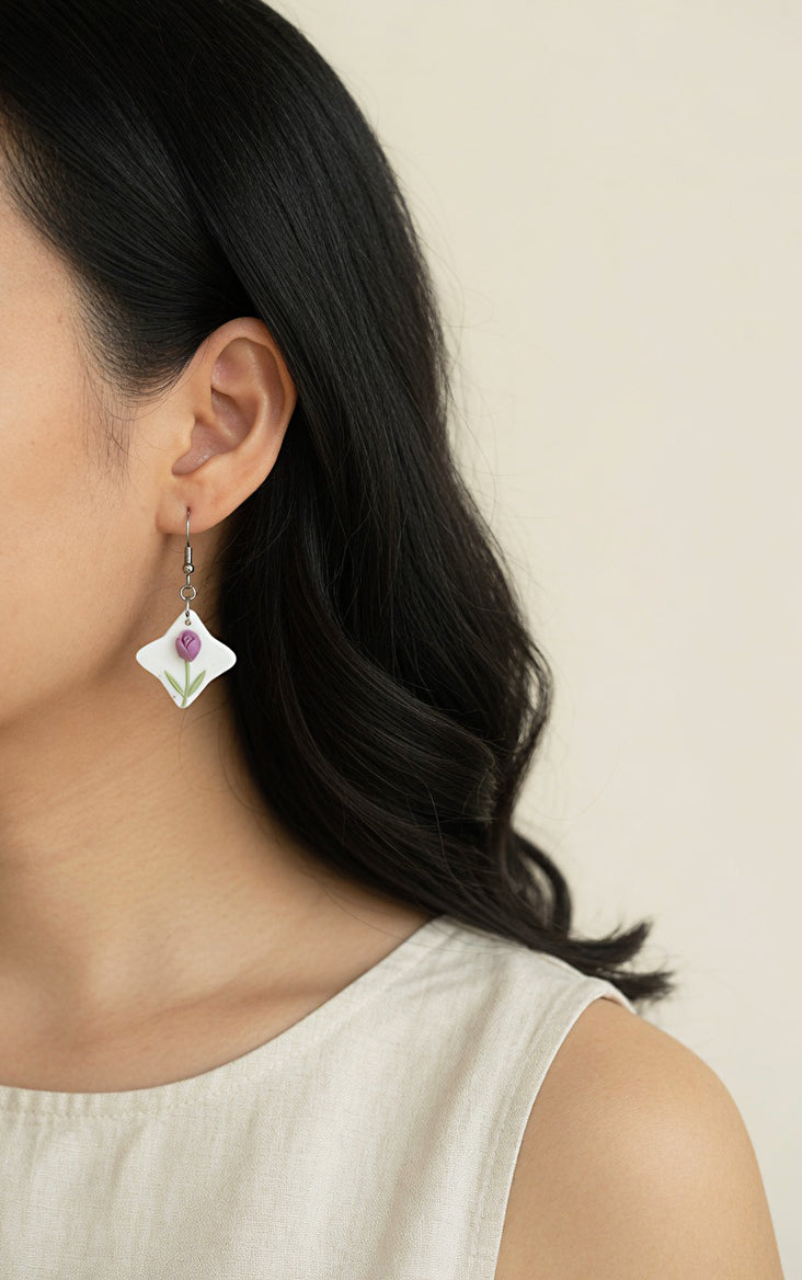 Dangle cute Tulip polymer clay earrings