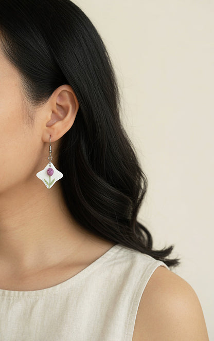 Dangle cute Tulip polymer clay earrings