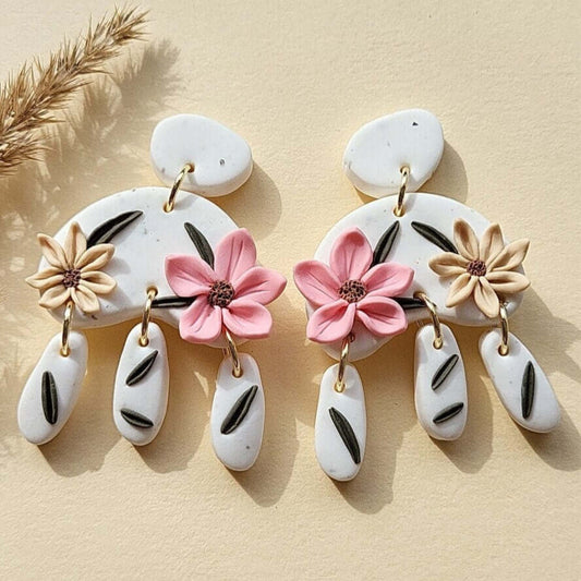 Dangle floral clay earrings