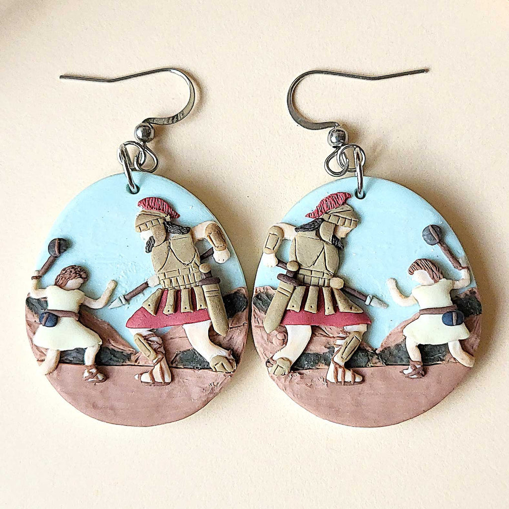 David and Goliath earrings handmade from polymer clay - A unique gift for Christian women