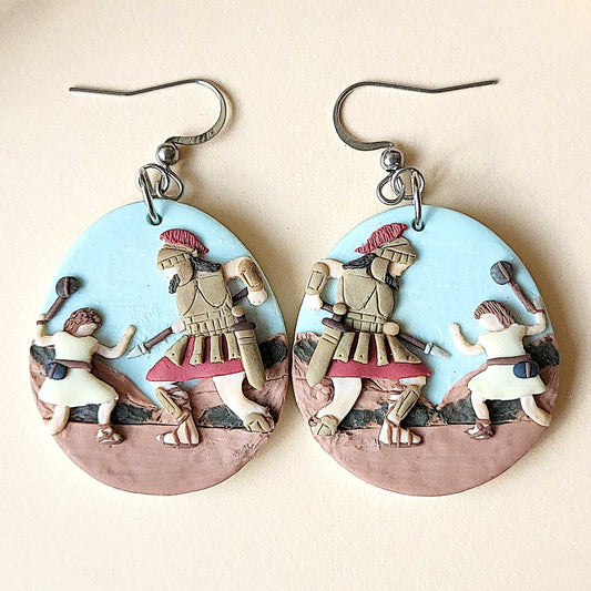 David and Goliath earrings handmade from polymer clay - A unique gift for Christian women