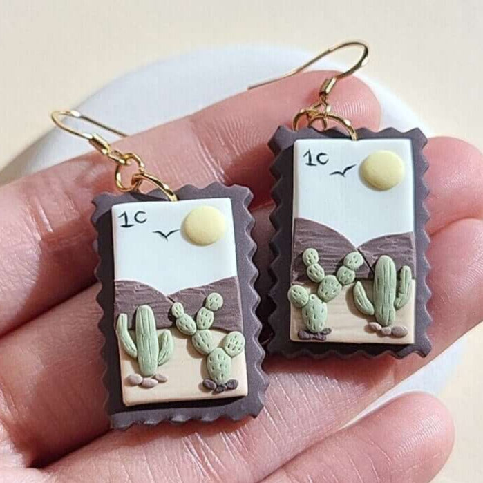 Cactus desert mountain earrings
