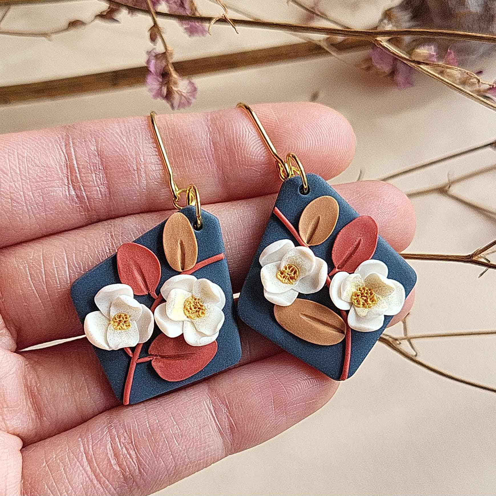 Beautiful dangle flower polymer clay earrings