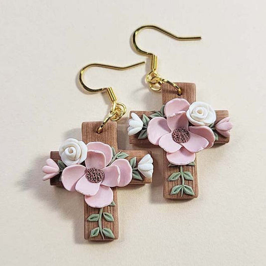 Easter floral cross earrings– delicate spring jewelry inspired by faith -
Rankų darbo auskarai su Velykų gėlėmis kryžiaus formos 