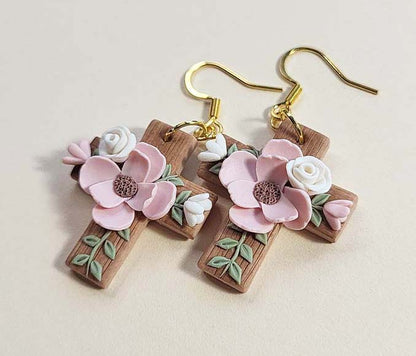 Flower Cross Earrings - Christian Themed Jewelry