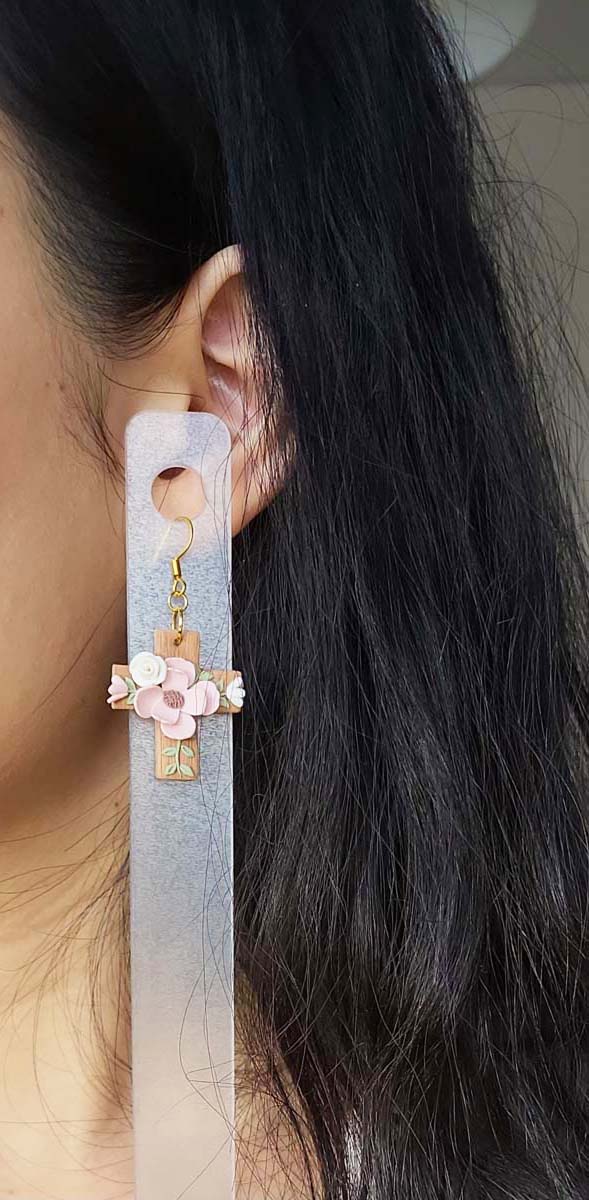 Flower Cross Earrings - Christian Themed Jewelry