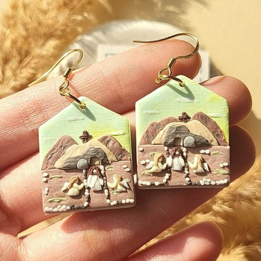 Handmade polymer clay the resurrection earrings - Jesus jewelry