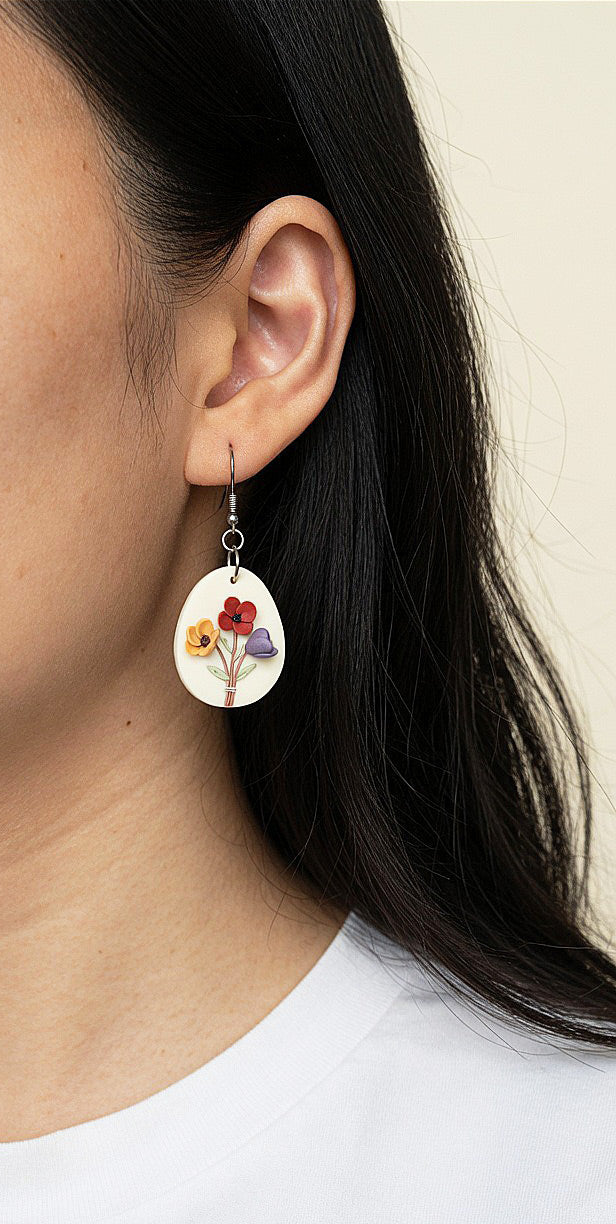 Small flower bouquet polymer clay earrings