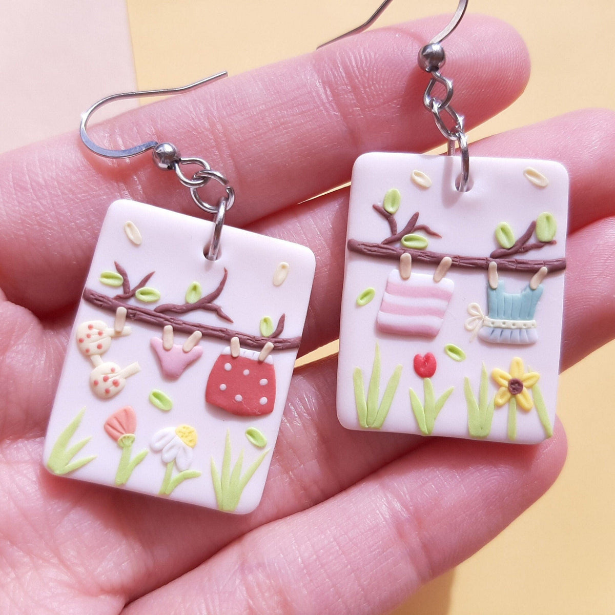 Cottagecore flower polymer clay earrings