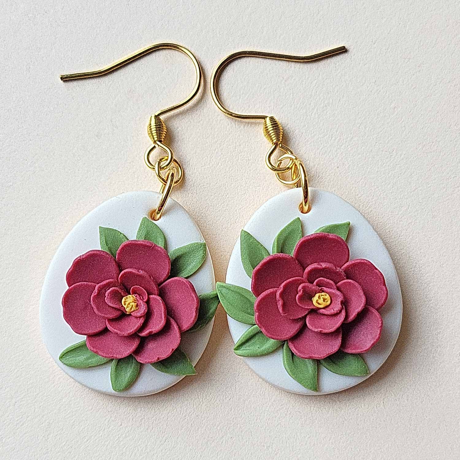 Red flower polymer clay earrings