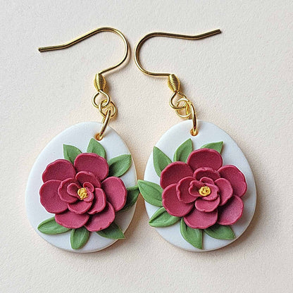 Red flower polymer clay earrings