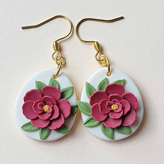 Red flower polymer clay earrings