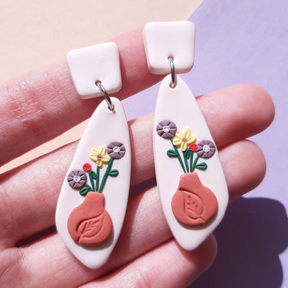 flower polymer clay earrings - Rankų darbo auskarai „Gėlės“ iš polimerinio molio.