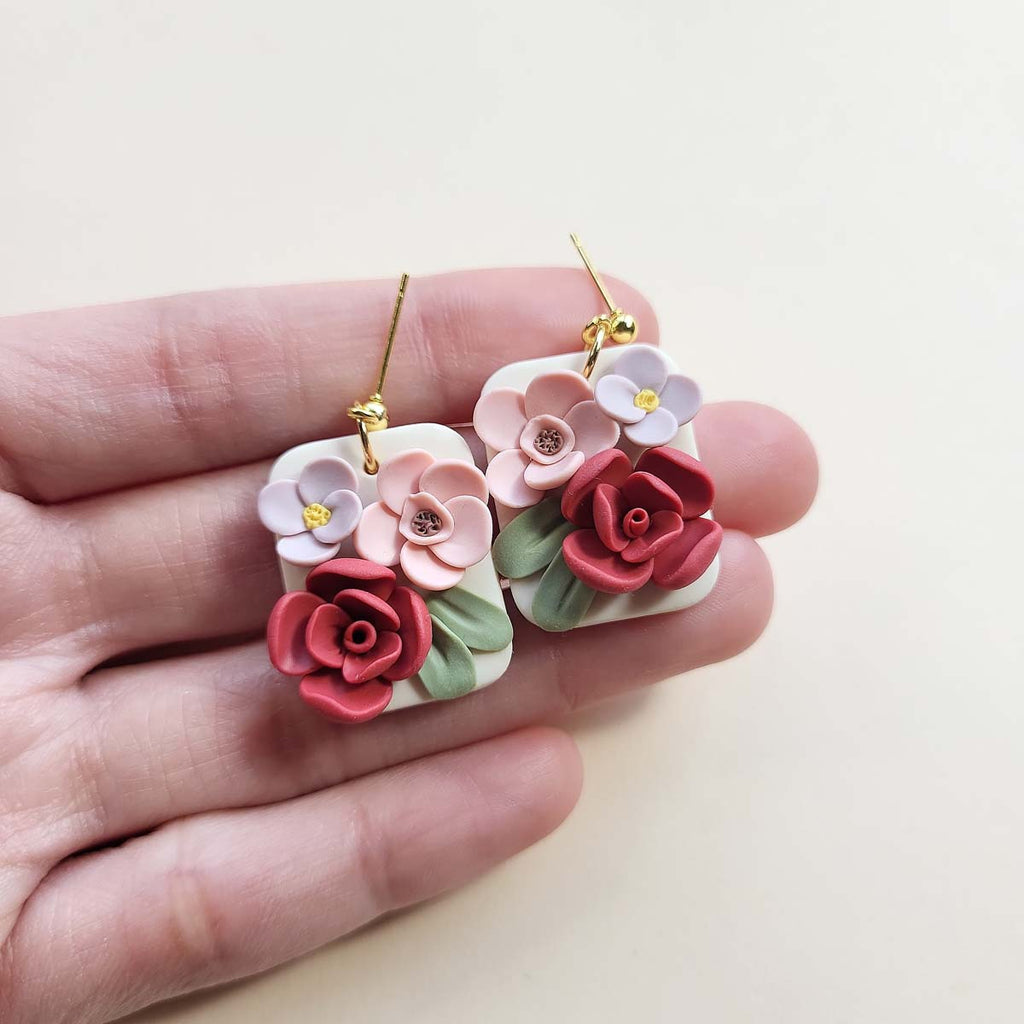 Cute summer floral polymer clay earrings - Rankų darbo auskarai su gėlėmis