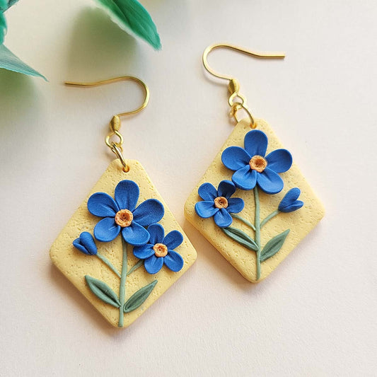 Forgetmenot flower polymer clay earrings handmade jewelry gift for her