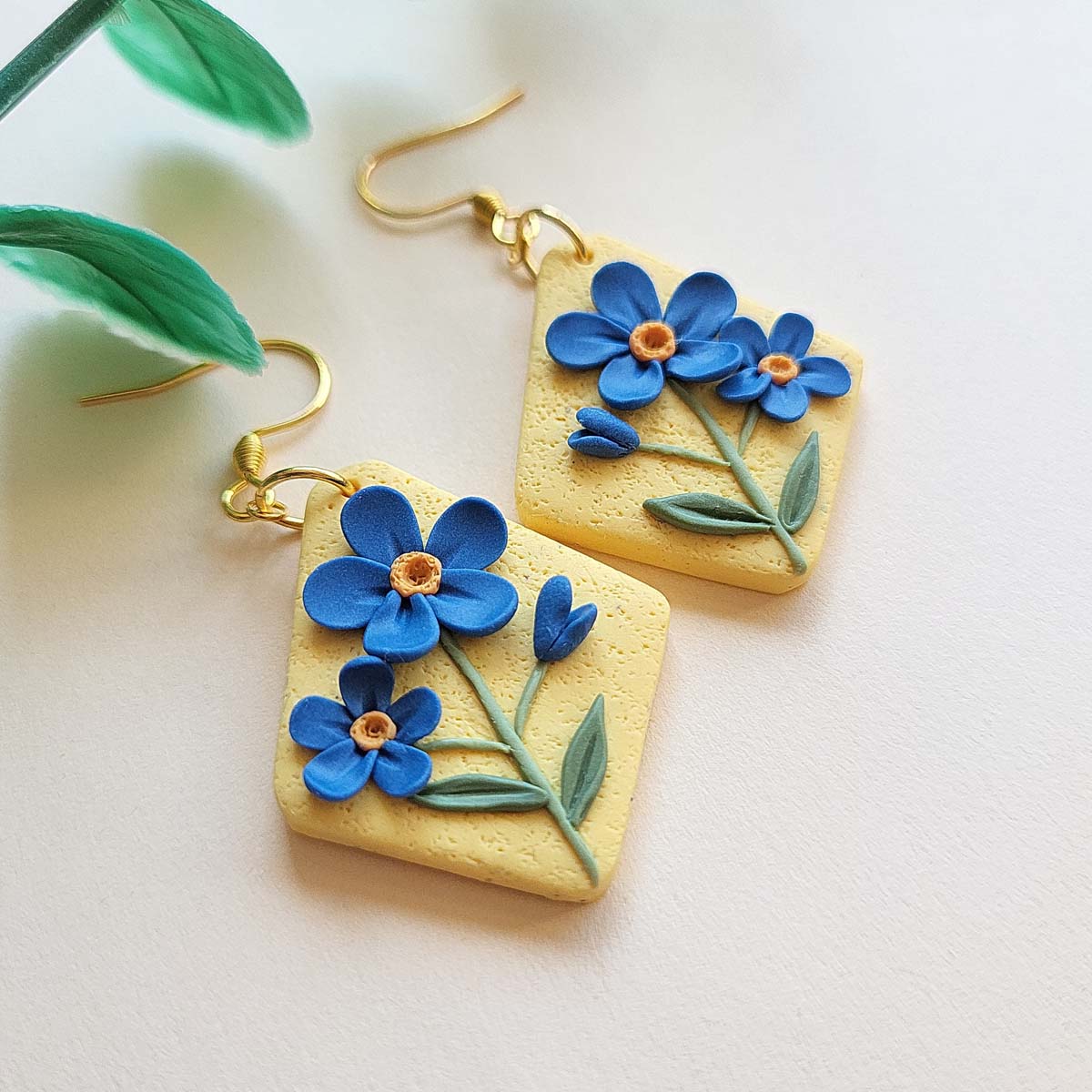 Forgetmenot flower polymer clay earrings handmade jewelry gift for her